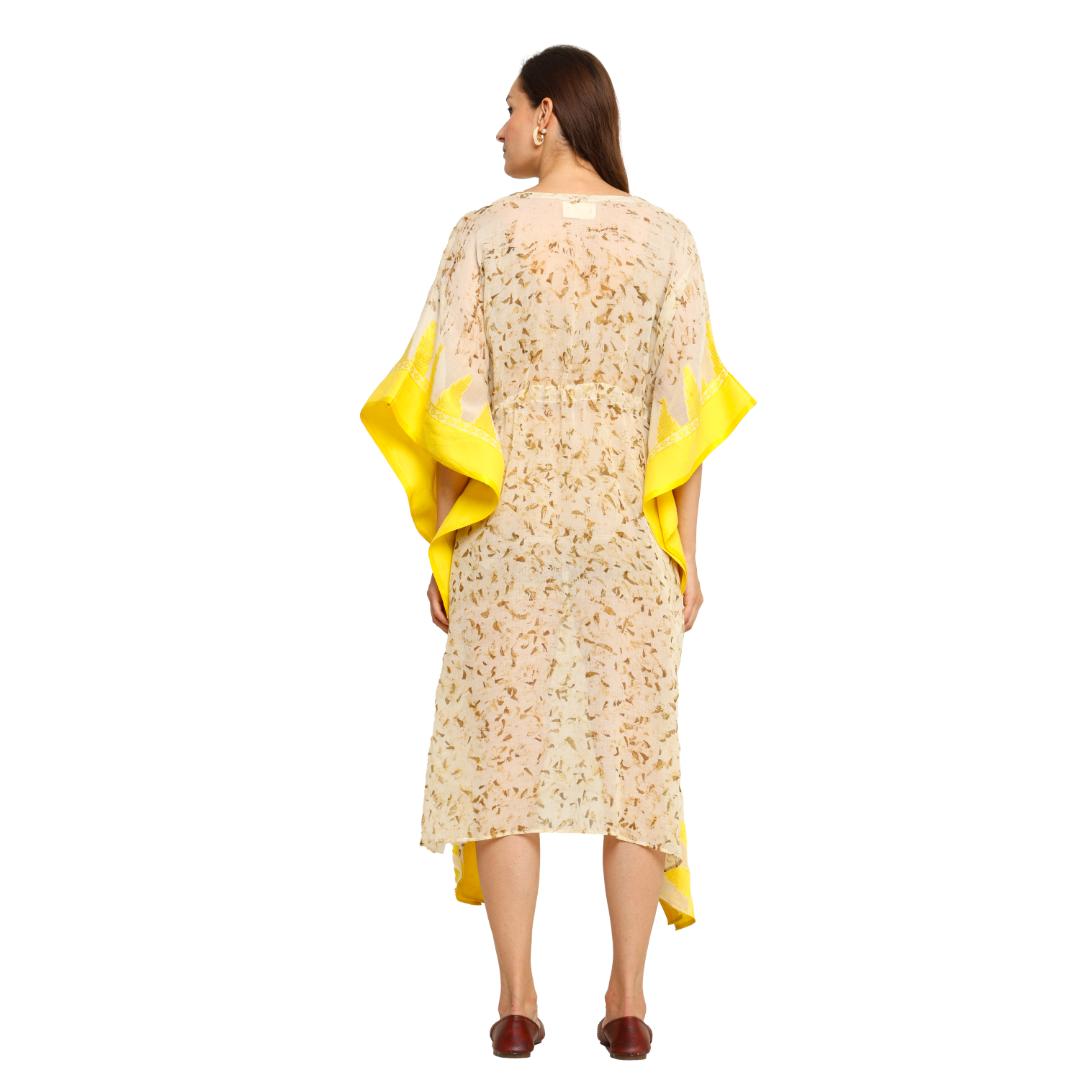 Bageeya “Meghna Natural Dyed Handcrafted Handwoven Tant Cotton Cocktail dress | Crafted with Templw Flower Marigold