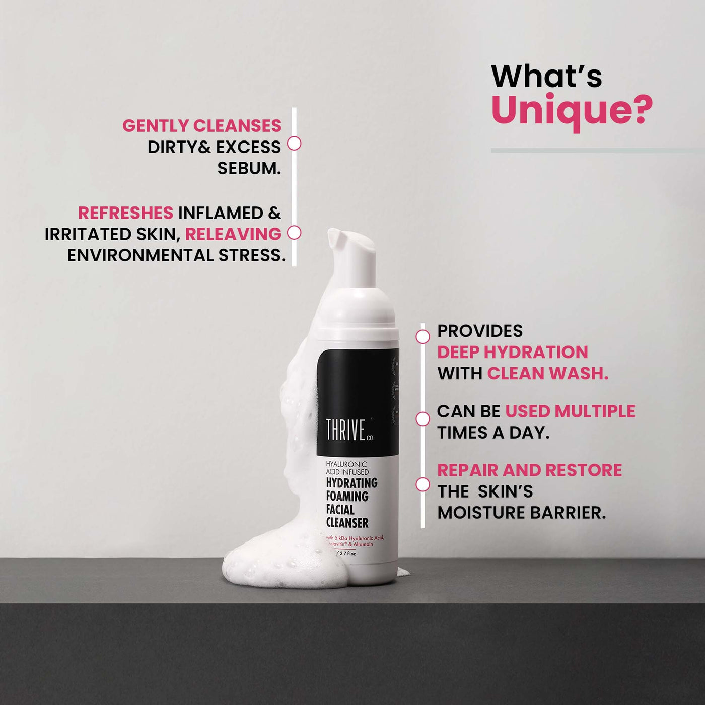 Thriveco Hydrating Foaming Cleanser | Ultra-Mild, Daily Cleansing Foaming Face Wash For All Skin Types | 80Ml