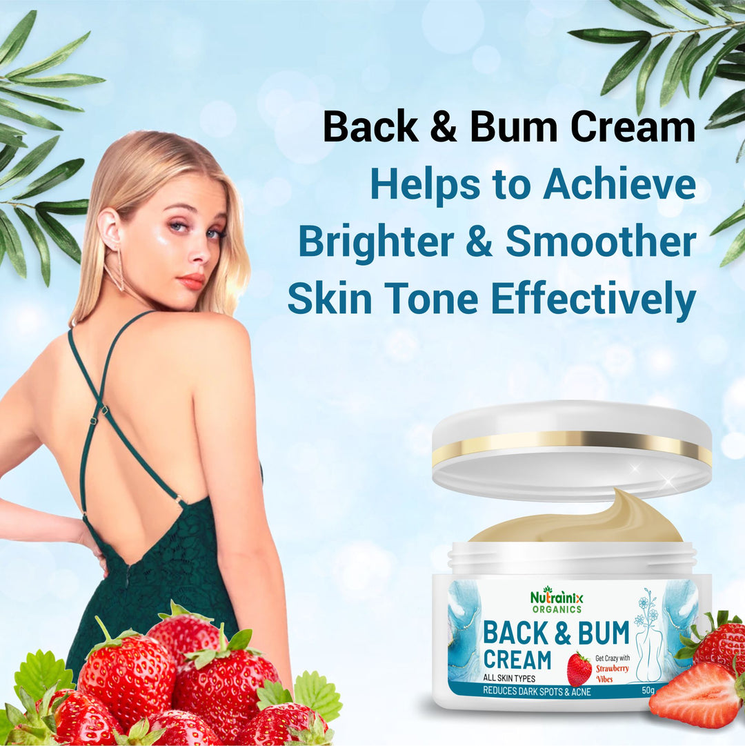 Nutrainix Organics Back & Bum Cream Brightening Treatment for Dark Spots & Radiant Skin - 50 gm