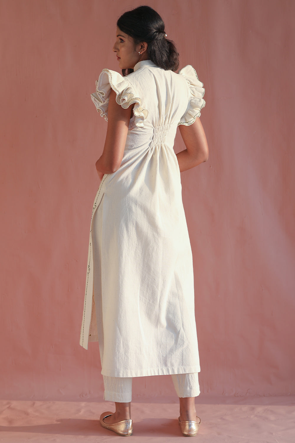 ITIDOR Turtledove Kurti -  Hand Embroided, Ruffled Sleeves