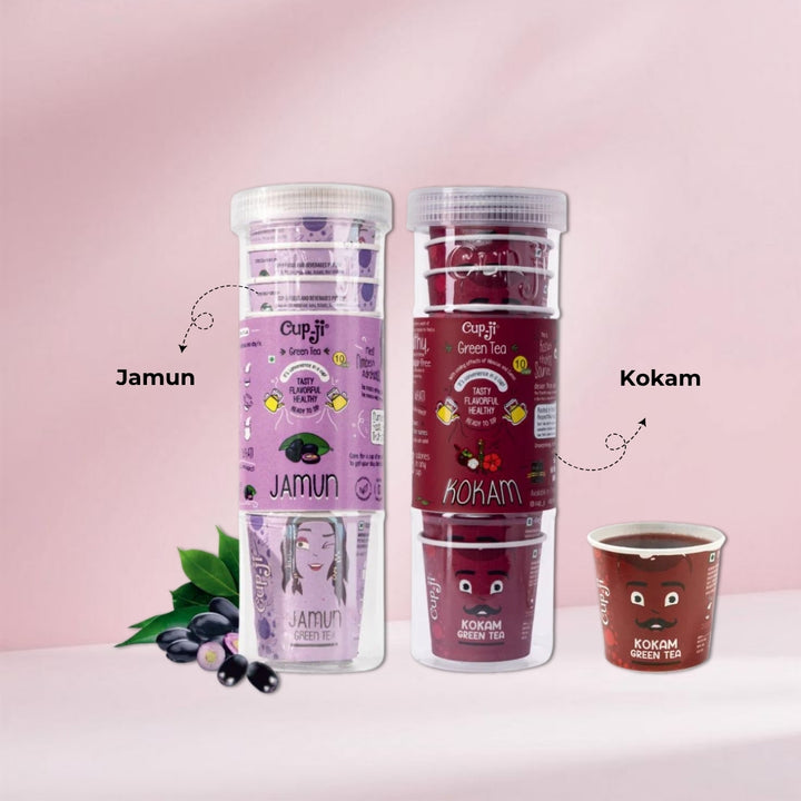 Cupji Jamun + Kokam Green Tea Combo - 20 Instant Cups (Pack of 2)