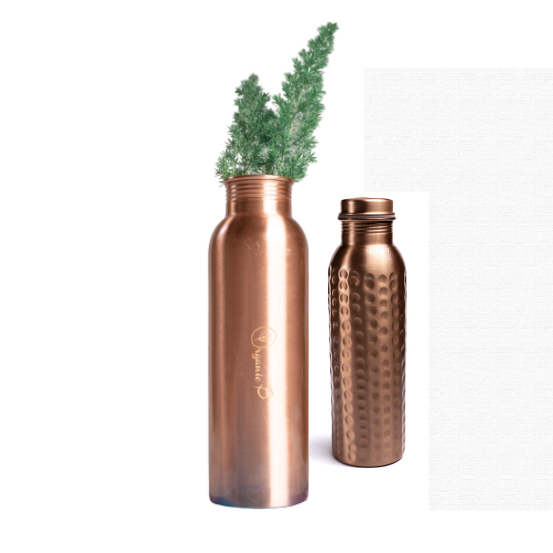 Organic B Plain & Hammered Copper Bottle Combo Pack (949ml each)