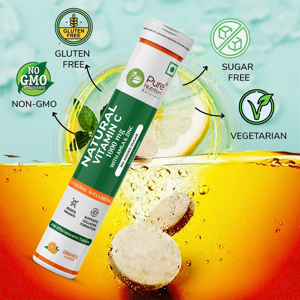 Vitamin C with Amla & Zinc For Immunity & Skin Care |Orange Flavour - 20 Effervescent Tablets