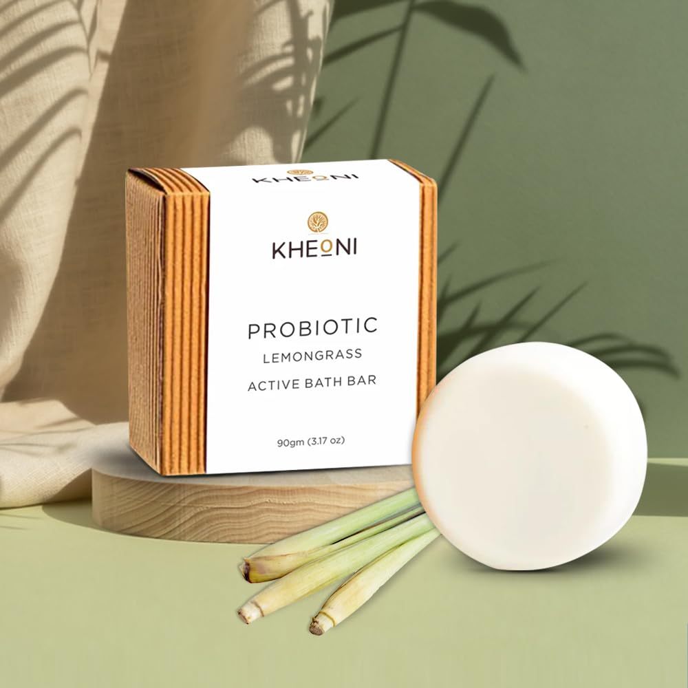 Kheoni Probiotic Lemongrass Active Bathing Bar and Shampoo Bar Soaps Combo Set | Natural Eco-Friendly, Chemical-Free Soap Deep Conditioning, Soft, Silky & Healthy Hair | Oil Control Deep Cleansing