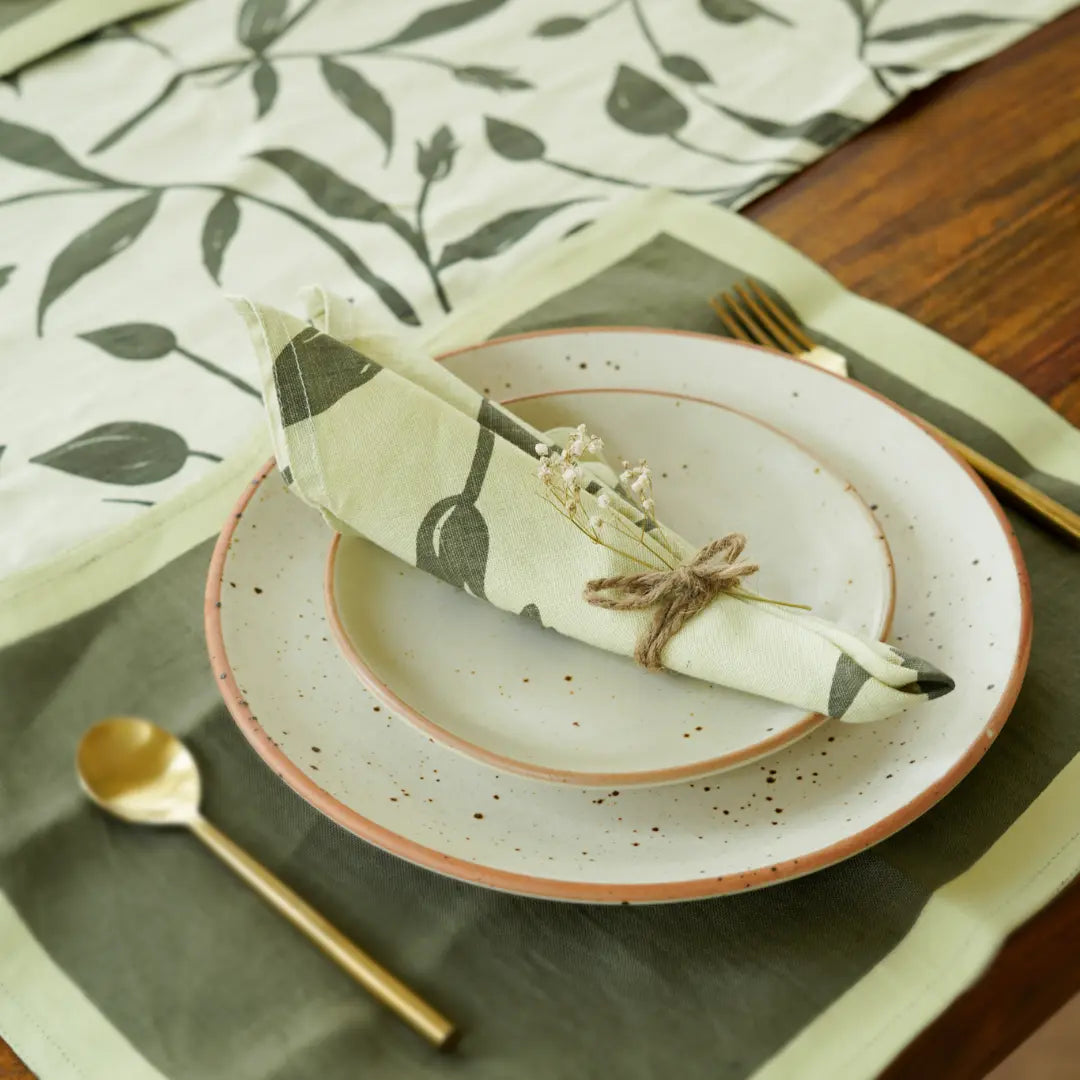 Pravaah Pahi table linen set | pure hemp | table runner, napkins and placemats | hand printed in small batches