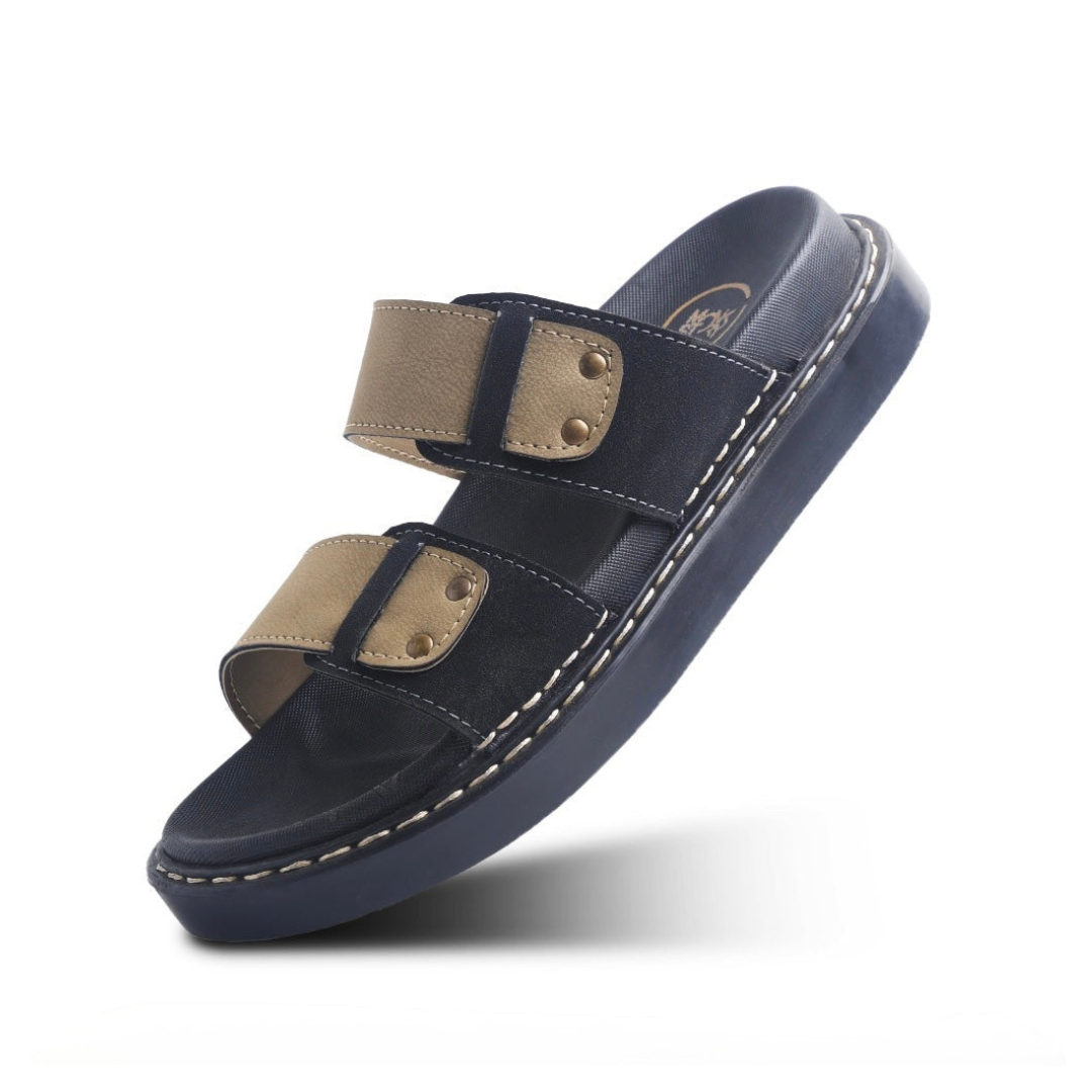 Monkstory Cosmopolitan Double Strap Chunky Slides – Black & Sage