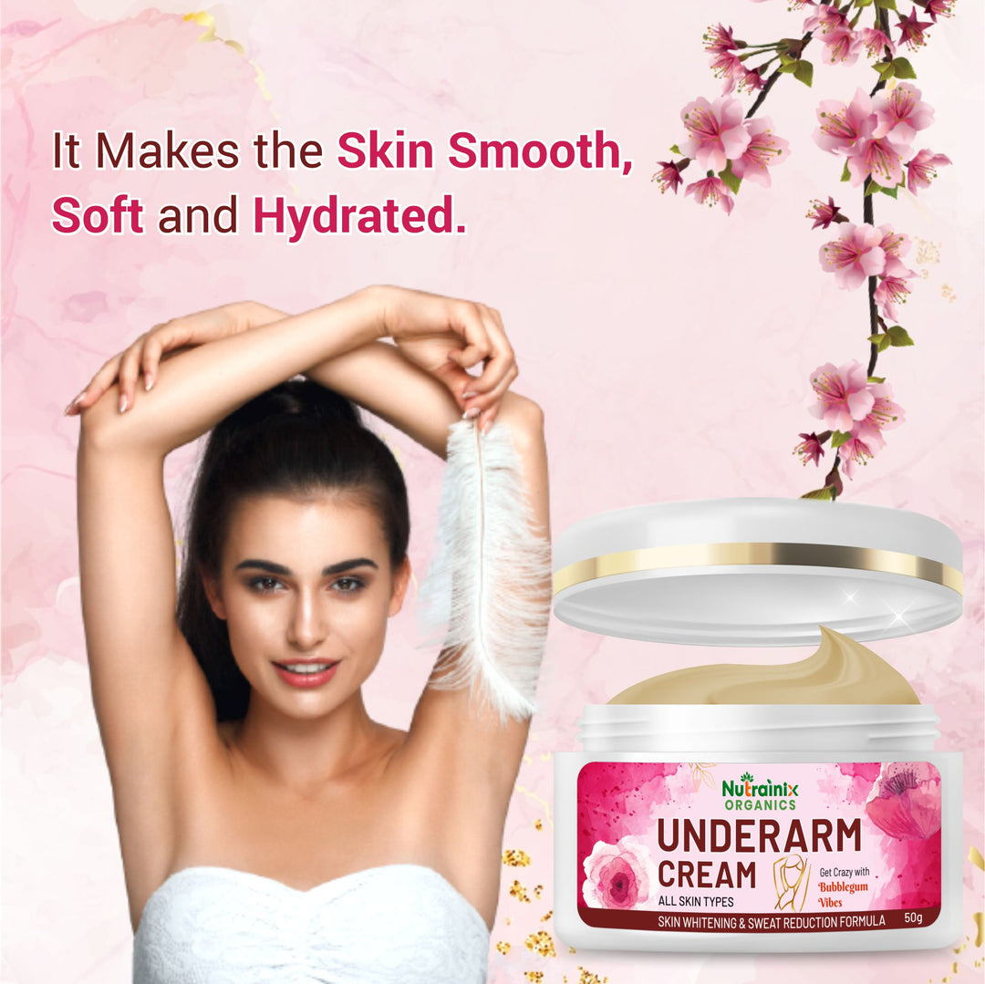 Nutrainix Organics Underarm Brightening Cream Dark Spot Corrector + Soothing Hydration for Silky, Confident Skin - 50 gm