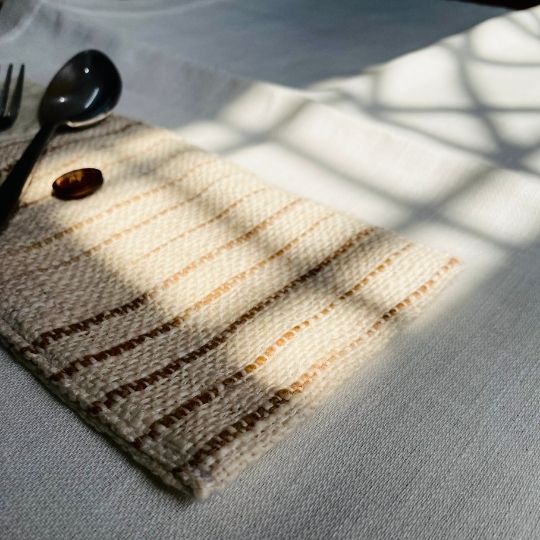 Pravaah Pai - beige and brown handwoven pouch | hemp cotton blend