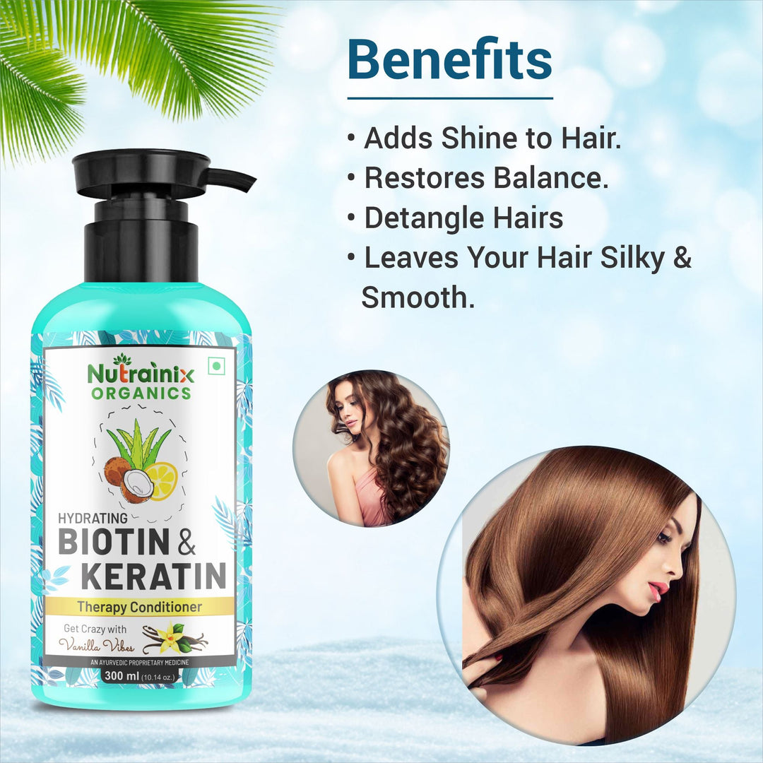 Nutrainix Organics Hydrating Biotin & Keratin Rescue Conditioner Miracle Worker for Damaged, Frizzy & Color-Treated Hair - 300 ml