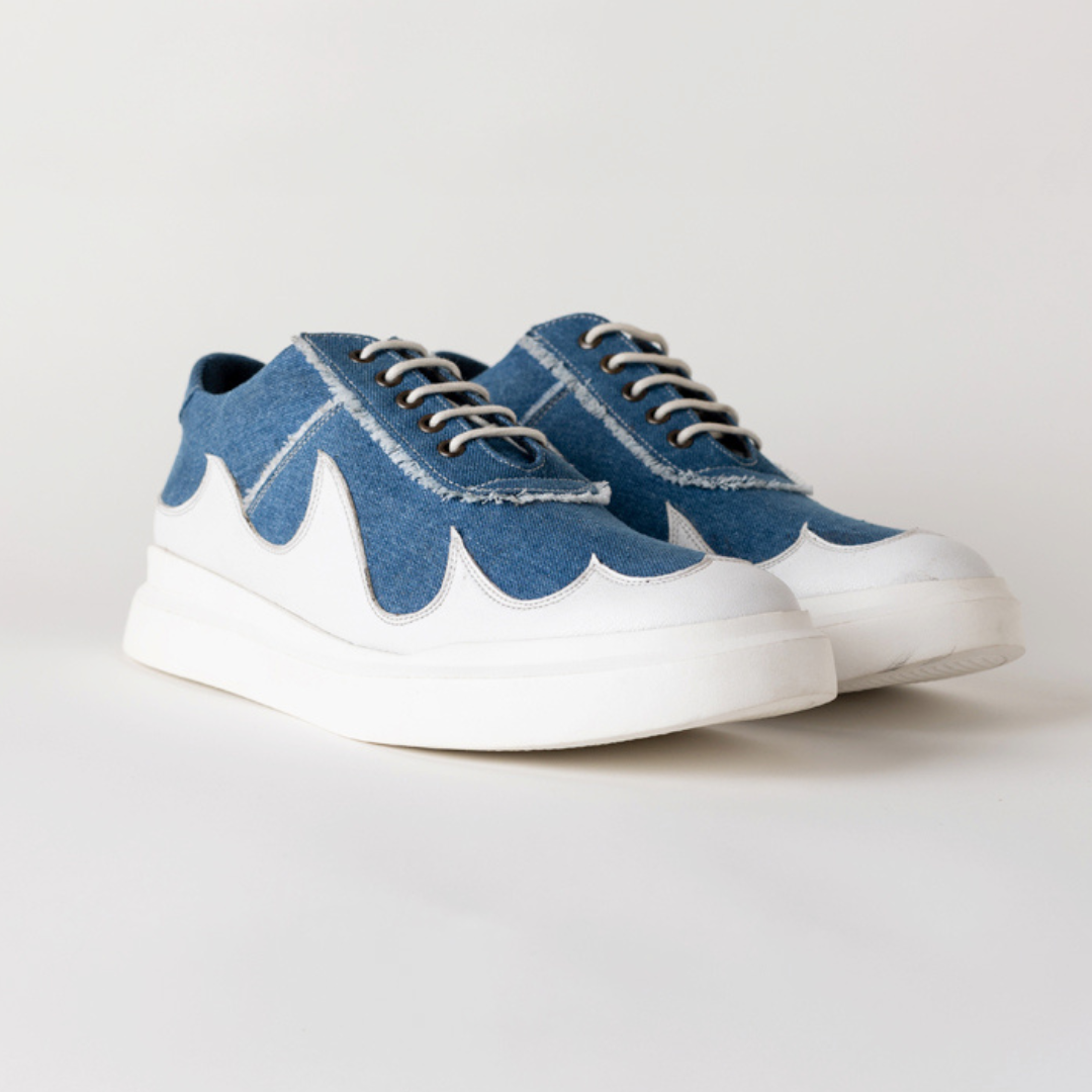Monkstory Skream Wave Pattern Lace Denim Sneakers