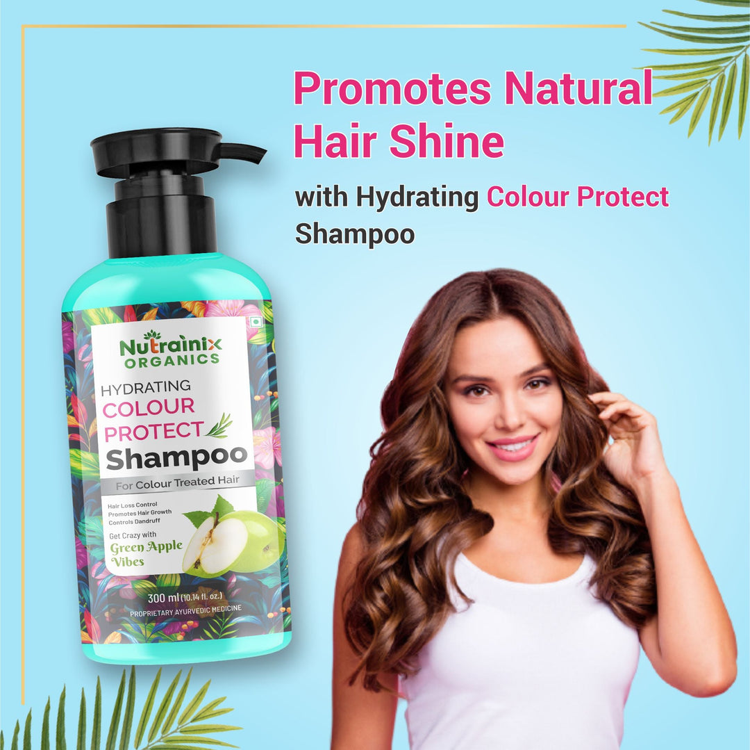 Nutrainix Organics Hydrating Color Protect Shampoo Sulfate-Free Hydration for Vibrant, Treated Hair – Green Apple Freshness - 300 ml
