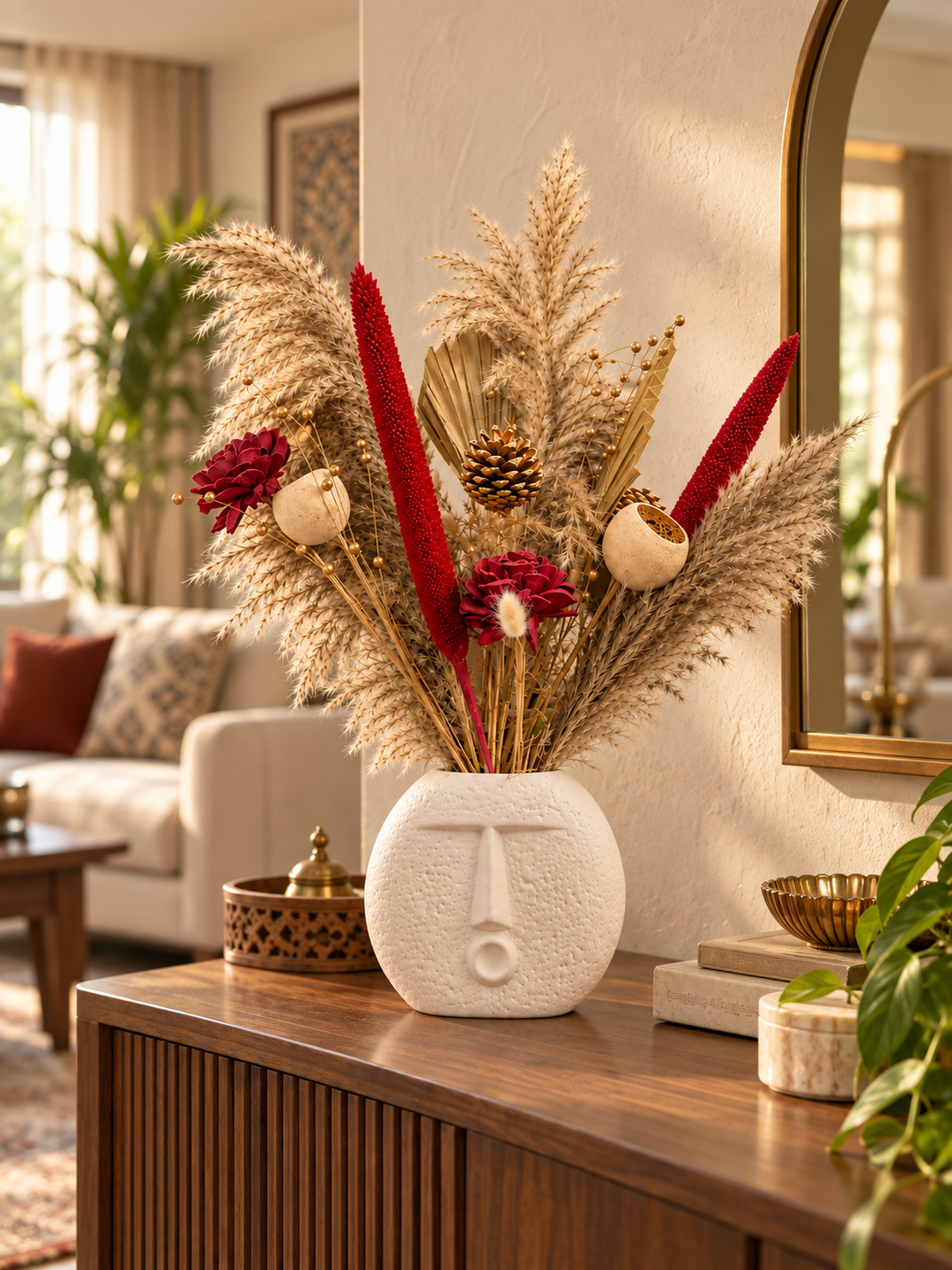 Visage Rustique – Face Vase with Dried Flowers