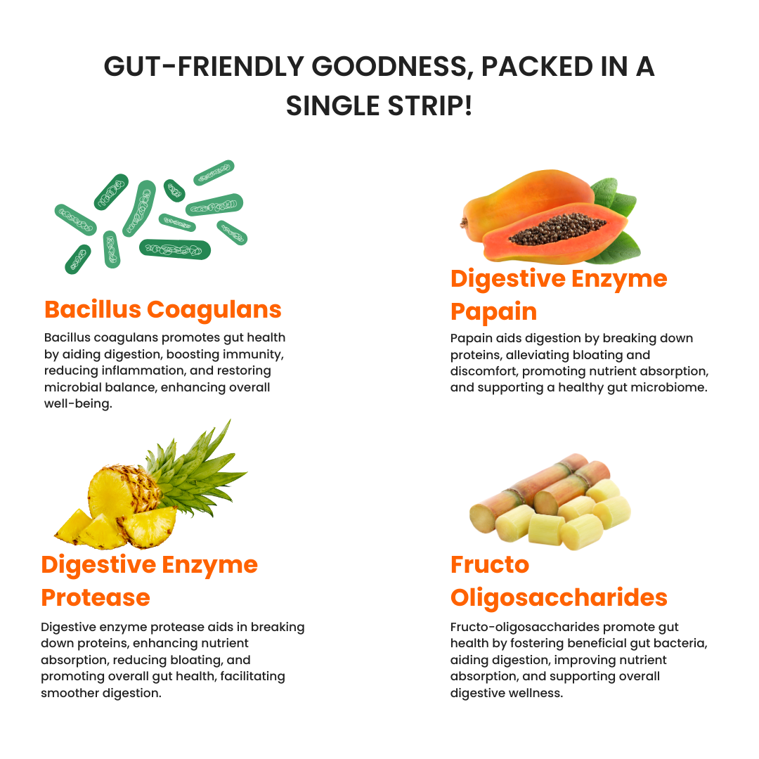 Happy Gut Oral Strips | Improve Digestion and Boost Gut Health | 10 Slips