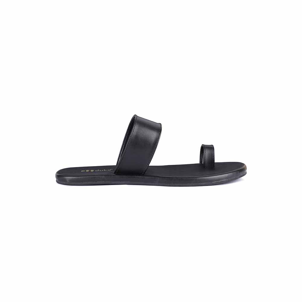 Vaana Toe-Ring Vegan Leather Slides for Men (Black)