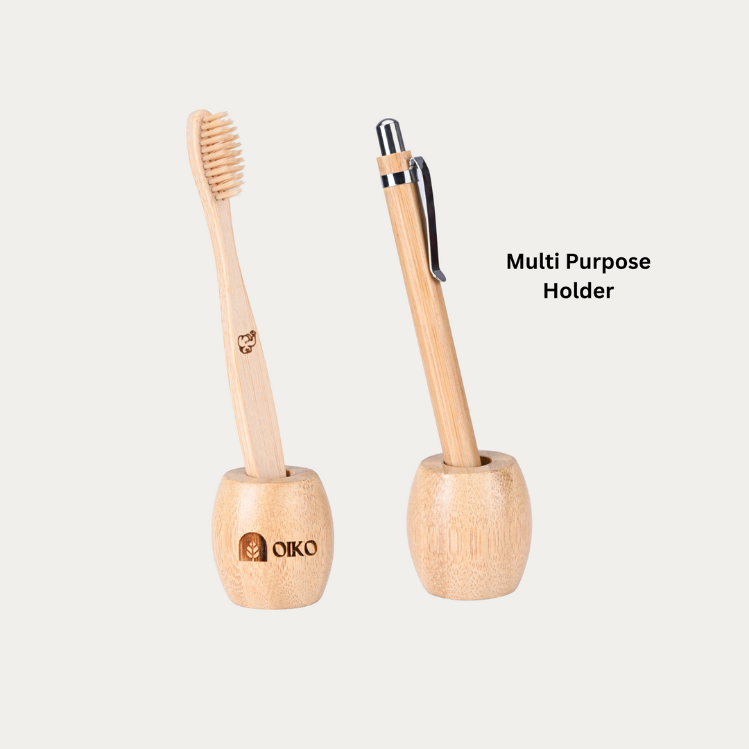 OIKO Bamboo versatile Holder | Elegant Storage for Toothbrush & Pen Pack of 2