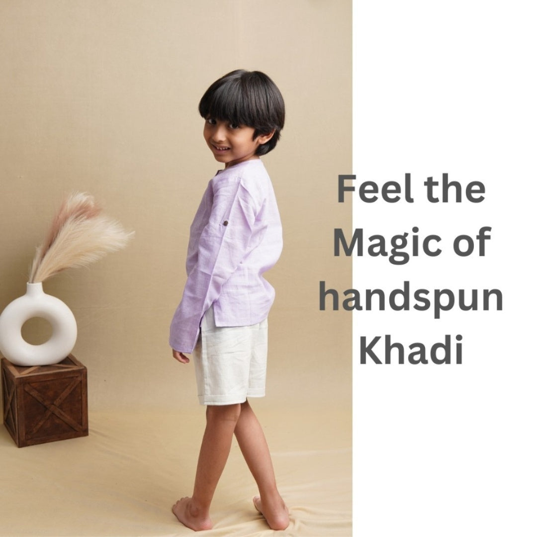 Earthy Wanderer' - 100% Handspun Khadi Boys' Set with Full Sleeve Button-down Shirt and Shorts