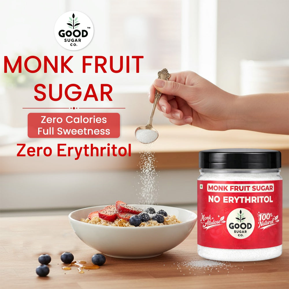 Good Sugar Co. Monk Fruit Powder Sugar | NO Erythritol, | Monk + Allulose | 100% Natural, 90% Less Cal than sugar | Diabetic Safe