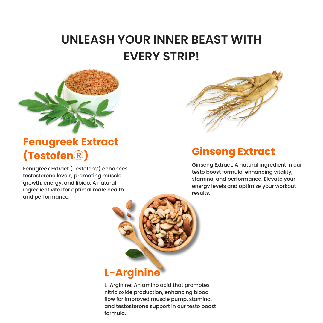 Testo Boost Oral Strips | Increase Muscle Mass, Strength, and Endurance | 30 Slips