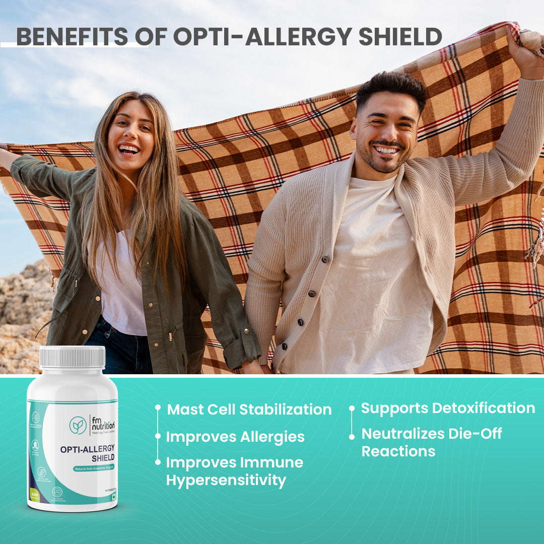 FM Nutrition Opti-Allergy Shield I Natural Anti-Histamine Complex I Quercetin with Bromelain and plant derivatives I Vegan I Non-GMO I 60 Veg Capsules