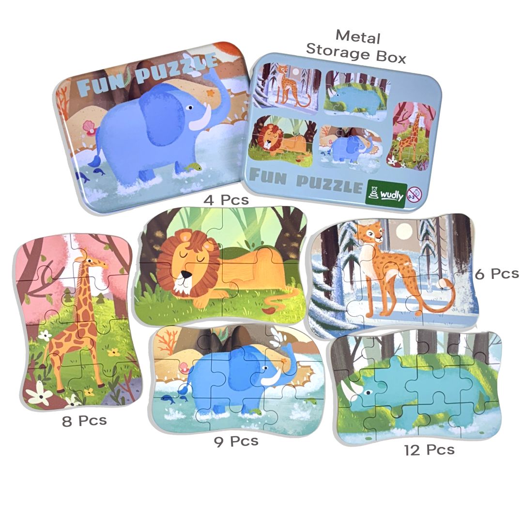 Wudly Wooden Progressive Puzzle Metal Box Forest Animal