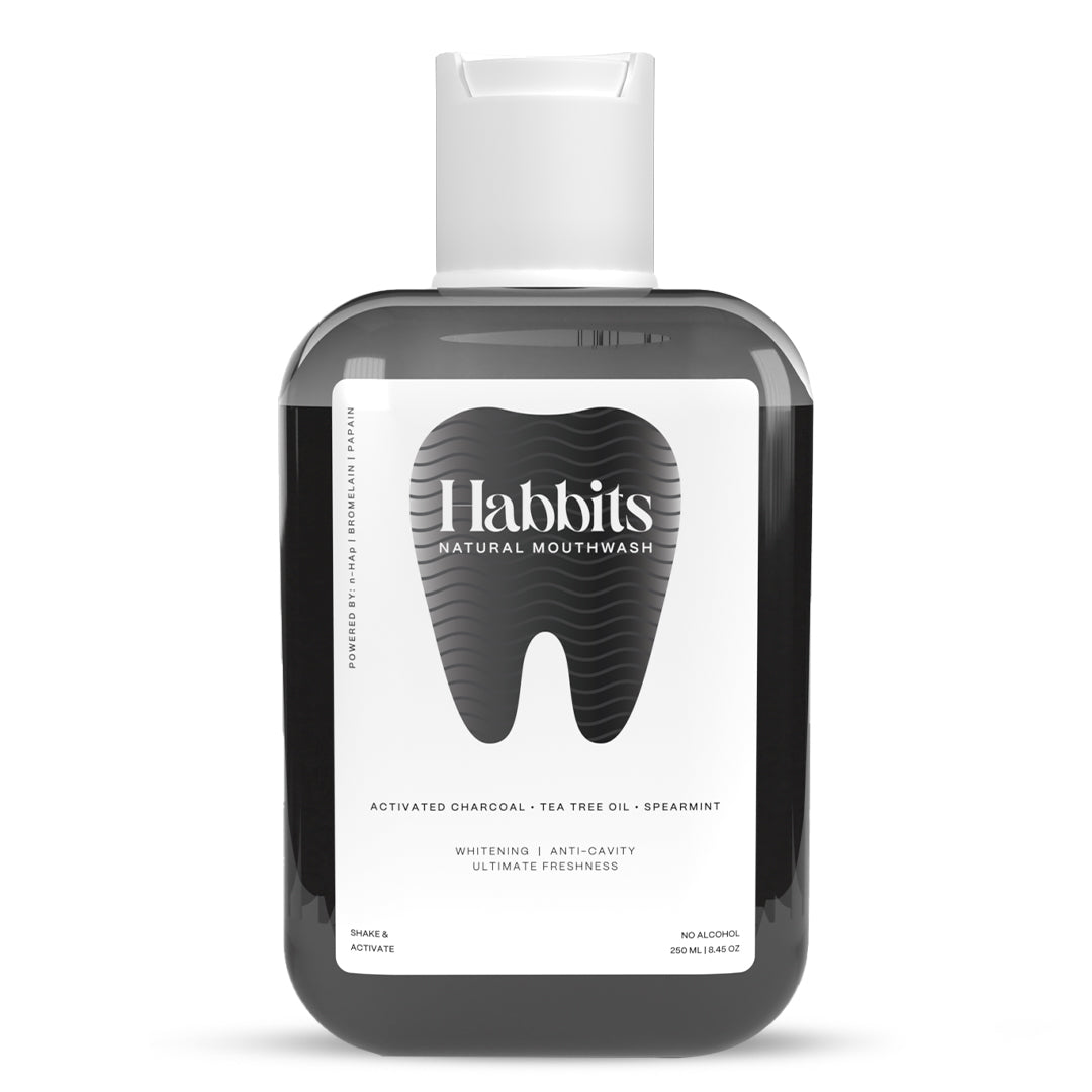 Habbits Oral Care Bundle | Charcoal Toothpaste (100g) + Charcoal Mouthwash (250ml) + 2 Biodegradable Toothbrushes | Natural Whitening | Vegan | SLS-Free | Tea Tree & Spearmint | Fights Plaque & Bad Breath