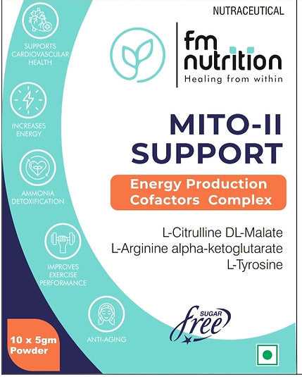 FM Nutrition Mito-II Support I Enhance Energy I Mitochondrial Augmentation I Cellular Health | Muscle Strength | Heart Health I Cognitive Function I Vegan I 10 Sachets