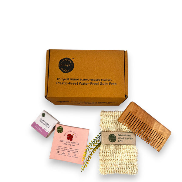 Shunyam Nourishing Hair Care Combo | Shampoo Bar, Conditioner Bar, Neem Comb, Soap Saver Bag