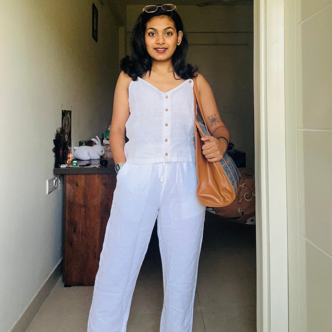100% Premium Linen White Co-ord set - Women