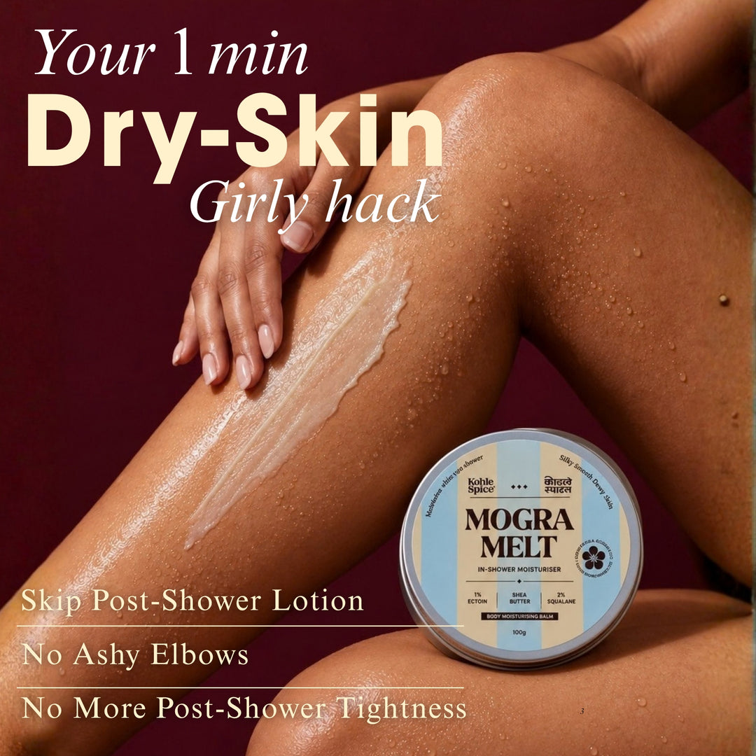 Kohl & Spice Mogra Melt In-Shower Moisturiser | 1% Ectoin, 4% Shea butter, 5% Niacinamide | In Shower Moisturizing balm| | PH Balanced, SLS Free, Paraben Free | For men and women | For Extreme Dry Skin