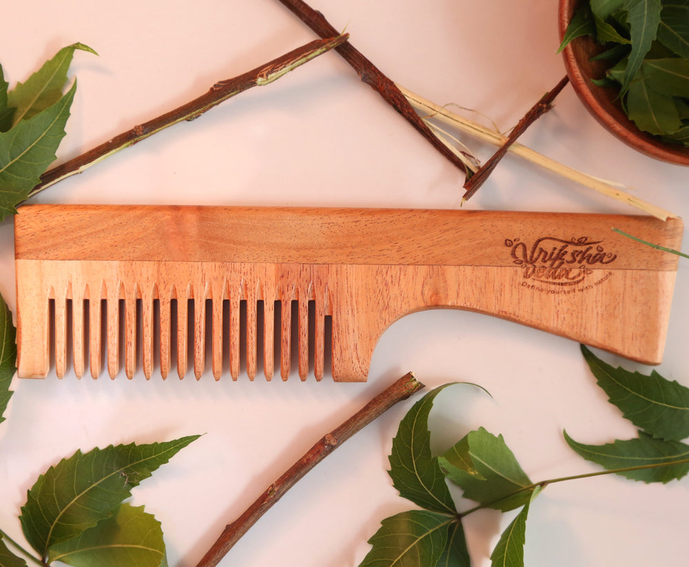 Vriksha Veda Detangling Neem Wood Comb with Handle