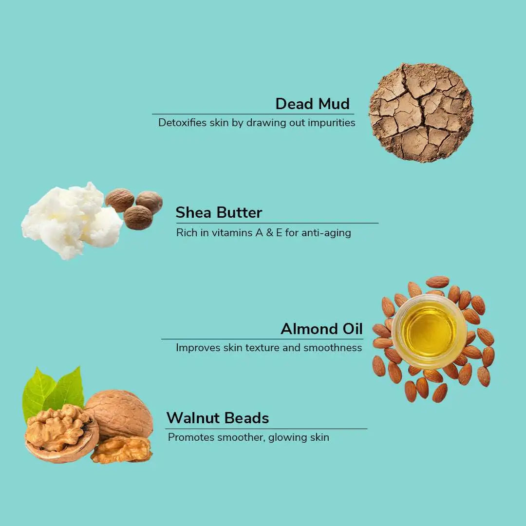 Dead Sea Mud Face & Body Scrub | Lactic Acid for Detan, Exfoliation & Skin Brightening | 200gm