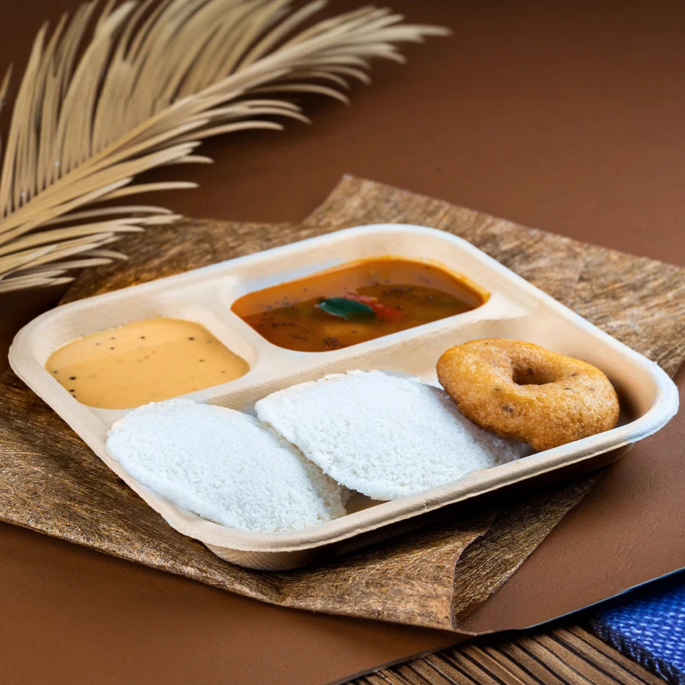 Chuk 3CP Sugarcane Bagasse Disposable Meal Plate - 25 pcs