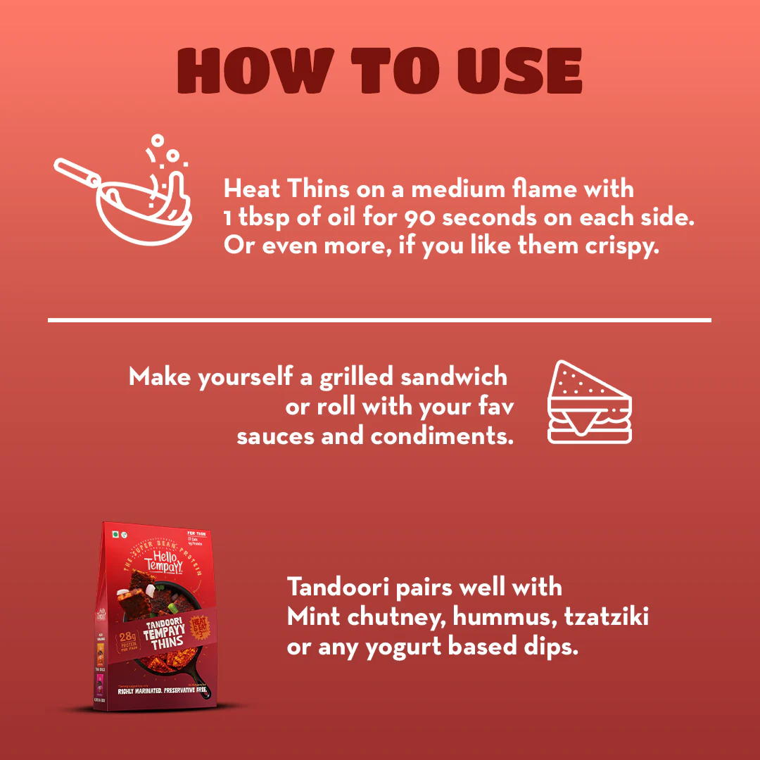 Hello Tempayy Tandoori Tempeh Thins-Protein Rich, Heat & Eat - 150 gm