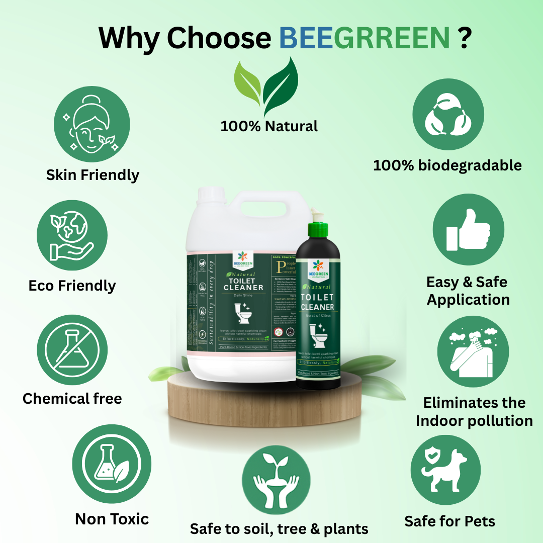 BeeGreen – Natural Toilet Cleaner - Herbal & Natural Ingredients, Eco Friendly, Biodegradable, Safe for Kids & Pets, No Chemicals, SLS Free, Green Cleaner