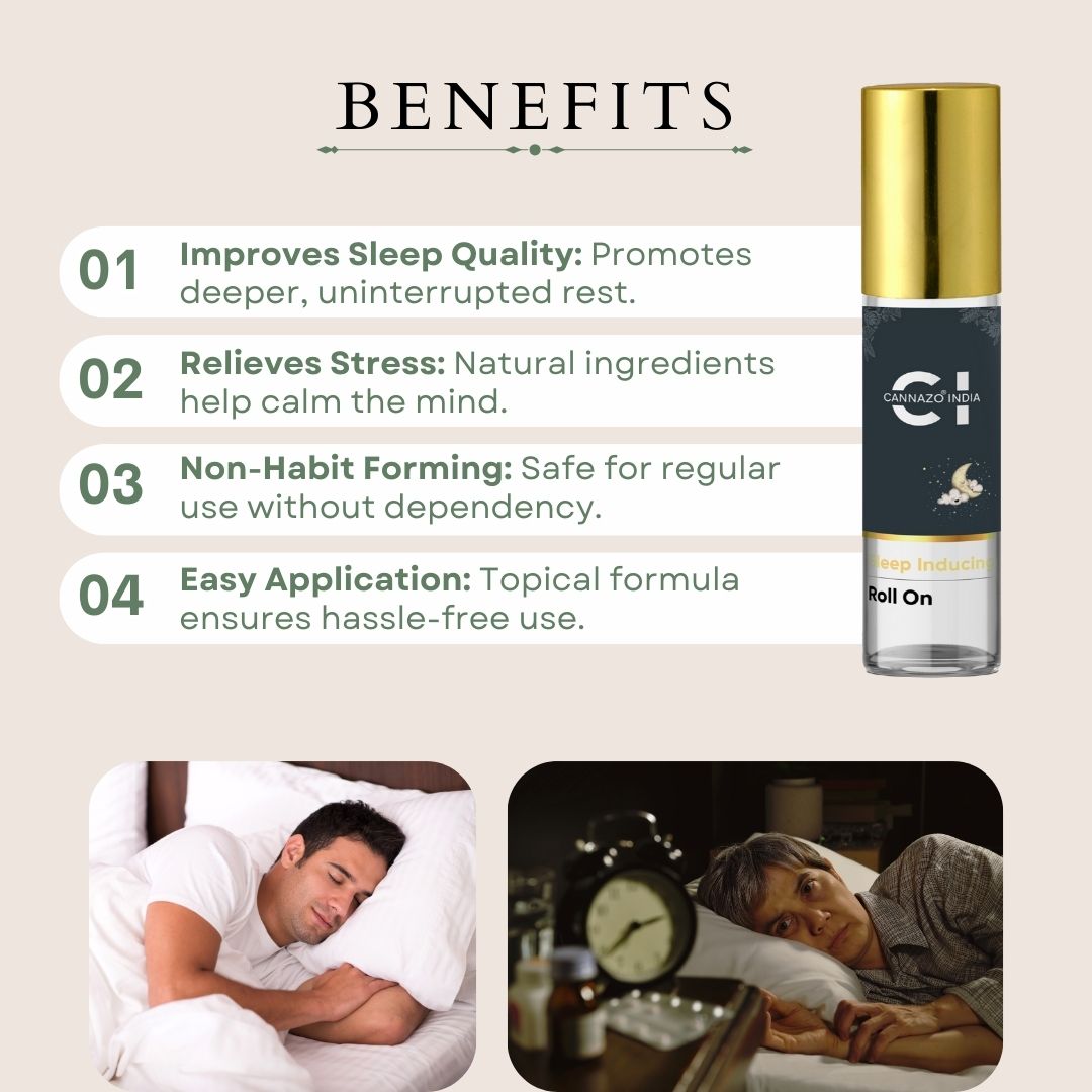 CannazoIndia® Sleep Aid Roll-On | Relaxing Essential Oil Blend for Restful Nights | Infused with Vijaya Leaf Extract, Lavender, Chamomile & Eucalyptus | Easy-to-Use & Travel-Friendly – 10ml