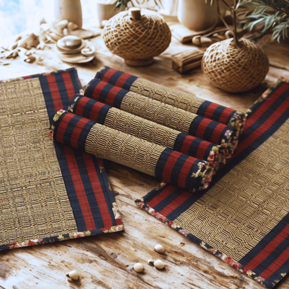 After Wait | Bamboo Placemats – Floral Canvas Border (Set of 6)