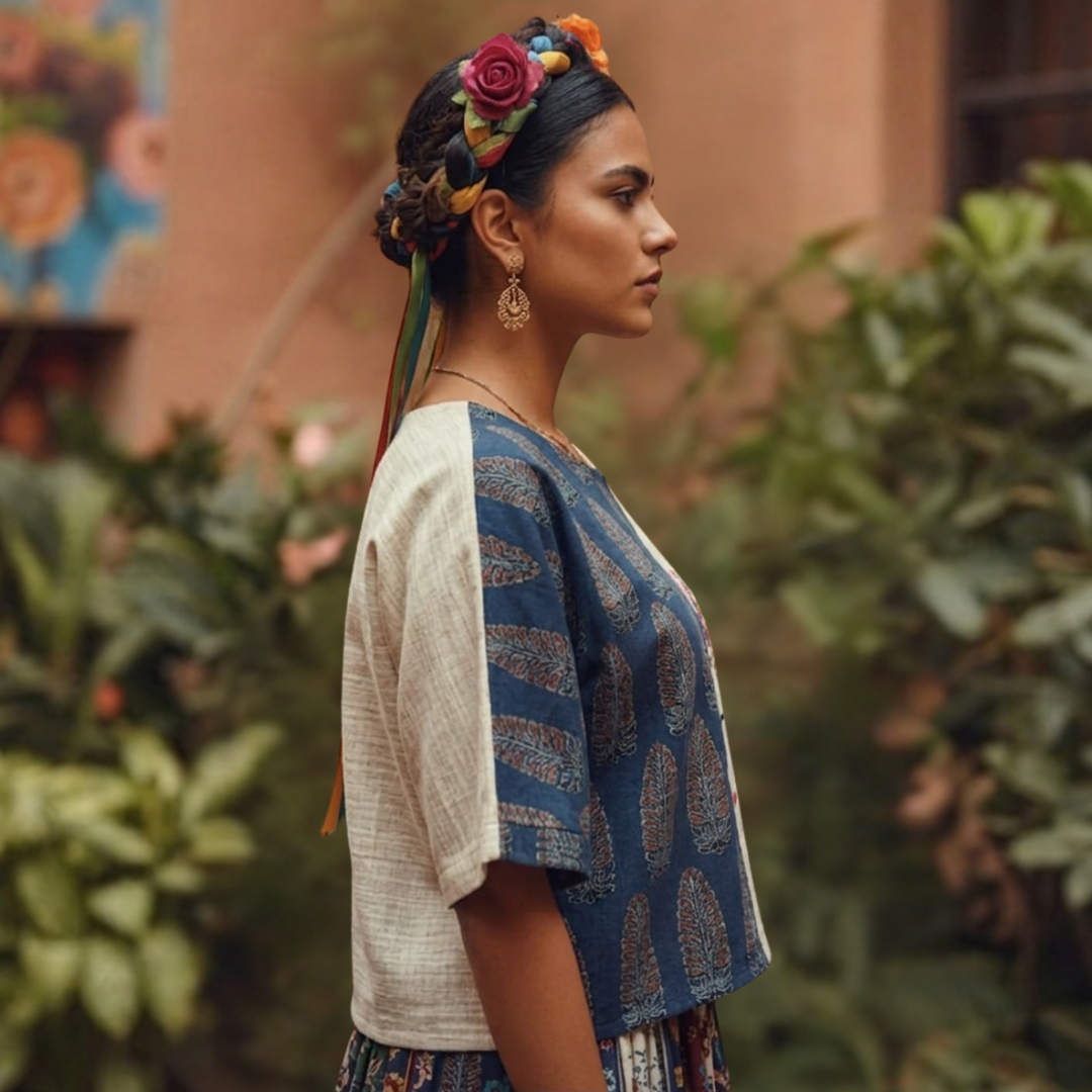 Frida Handwoven Khadi & Ajrakh Anti-Fit Top | Slow Fashion