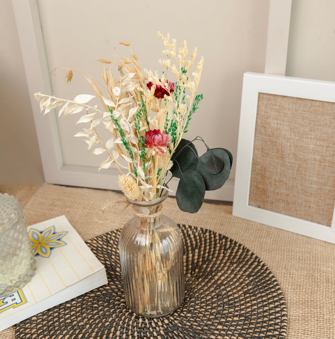 Crystal Bloom Clear Glass Vase with Dried Flowers | Modern Home Décor