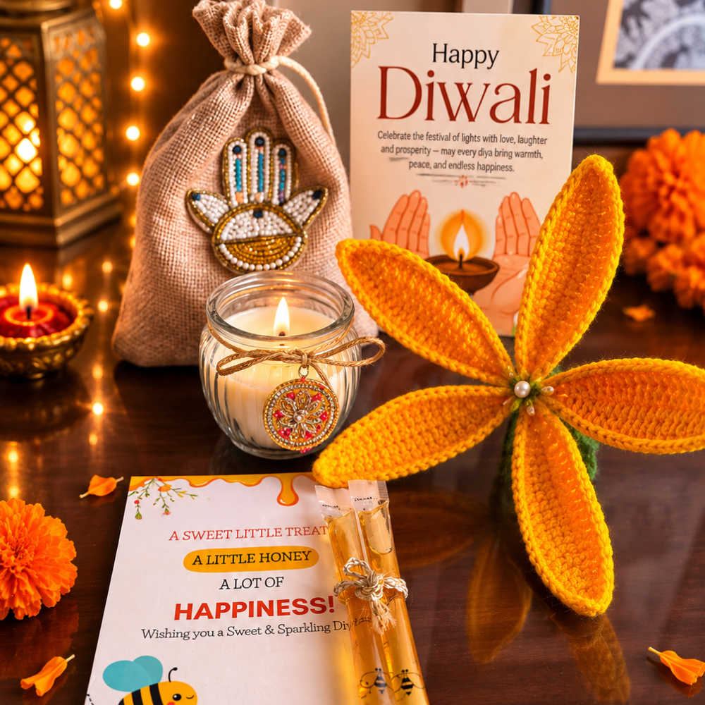 Sunshine Crochet Tulip Candle Gift Hamper – Elegant Diwali Gift