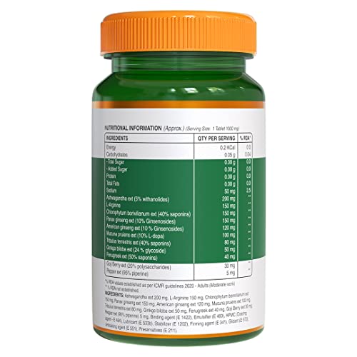Pure Nutrition Ashwaginseng | Power of Ashwagandha & Double Ginseng with L-Arginine & Tribulus | Supports Improvement in Energy- 60 Veg Tablets