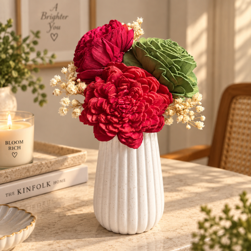 Red & Green Dried Flower Arrangement in Ceramic Vase | Elegant Home Decor & Gifting