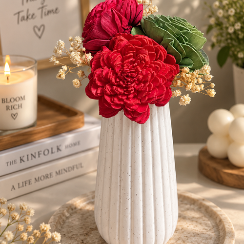 Red & Green Dried Flower Arrangement in Ceramic Vase | Elegant Home Decor & Gifting