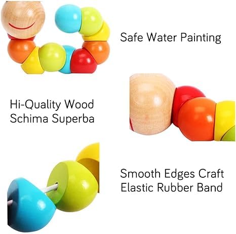 Wudly - Wooden Twisting Caterpillar Early Educational Toy for 18+ Months Child, with Bright Colors & Child Safe