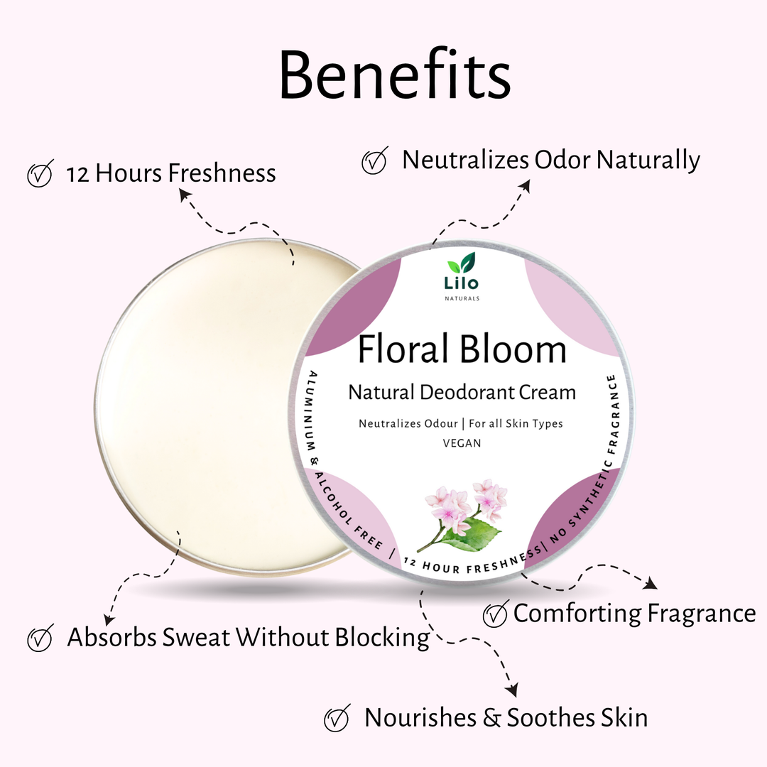 Lilo Naturals Natural Deodorant Cream | Floral  Bloom | Enriched with Shea Butter, Mango Butter, Jojoba & Almond Oil