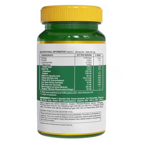 Pure Nutrition Iron + Vitamin C (400mg) Supplement - 120 Veg Tablets for Men & Women | Supports Haemoglobin Production, Support Skin Health, Boosts Immunity & Maintains Iron Level