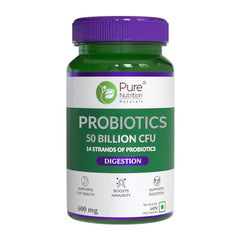 Pure Nutrition Probiotics (50 Billion CFU) for Men & Women | 14 Diverse Strains of Live Cultures - 600mg | Probiotic Supplement for Gut Health, Immunity & Digestion Support | Helps high absorption of nutrients - 60 Veg Capsules