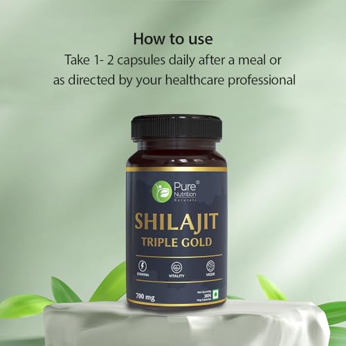 Pure Nutrition Shilajit Gold with Kaunch Beej, Ashwagandha, Safed Musli, Gokhru & Shatavari for Energy, Strength, Stamina & Performance | Premium Ayurvedic Supplement for Men - 30 Veg Capsules