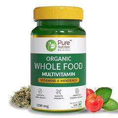 Pure Nutrition Organic WholeFood Multivitamin | Plantbased Vitamin A D3 C E K2 B1 B2 B3 B5 B6 Biotin B12 Iodine Selenium: 100% RDA + Copper Chromium Iron Folic Acid Calcium Magnesium Zinc 60 Veg Tabs