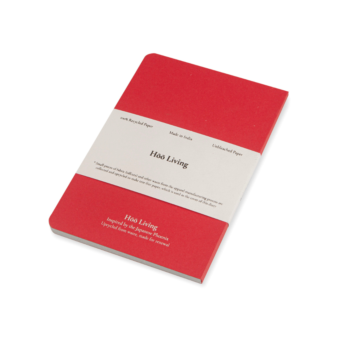Hōō Living A5 Notebook 160 Pages made from Upcycled Used Sanitary Napkins - Paperboard/Upcycled Red Cotton Paper Cover