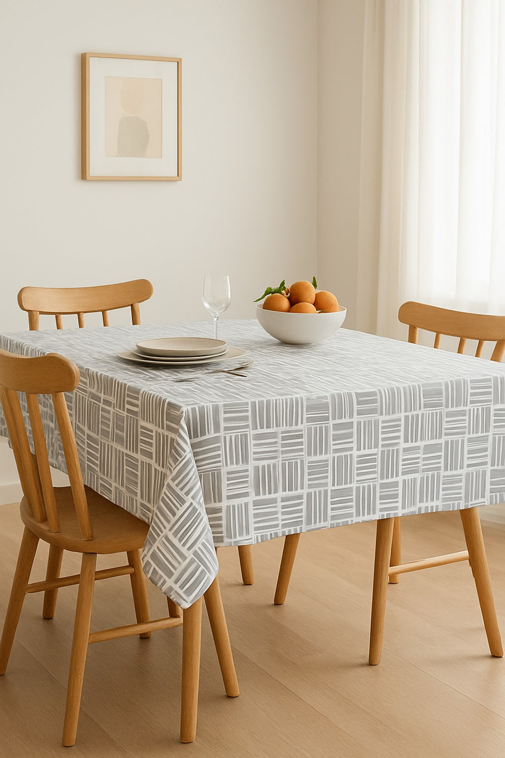 Country Village Modern Grey Printed Cotton Table Cloth for Home & Dining